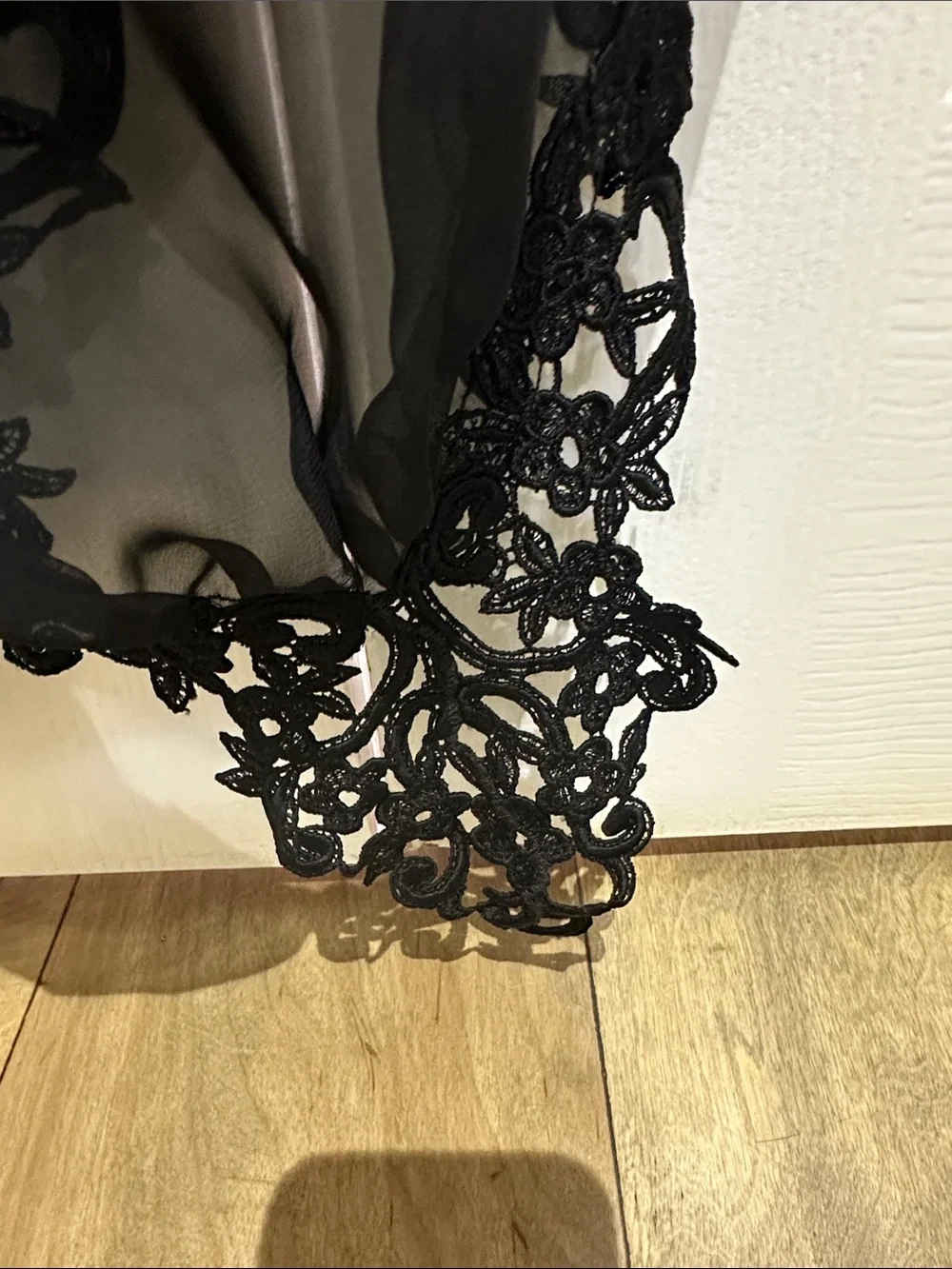 Black Sheer Lace-Trim Wrap Scarf